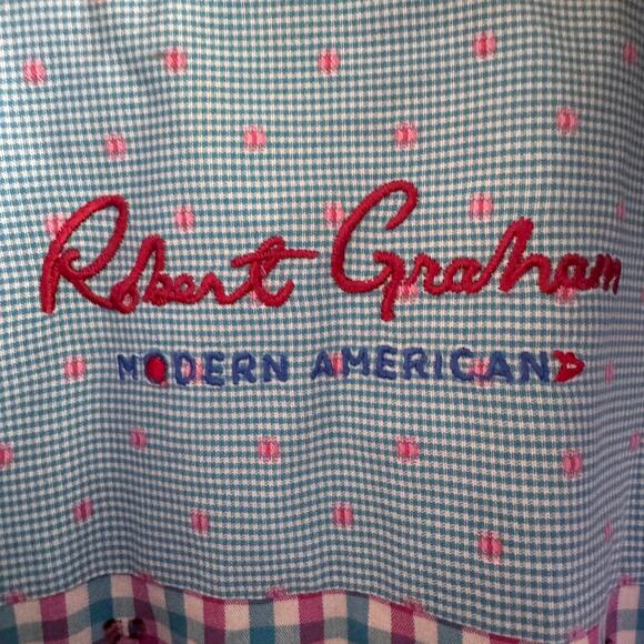 Robert Graham Plaid Short Sleeve Casual Button Down Shirt Pink and Blue Large - Picture 2 of 7